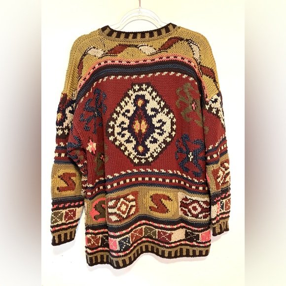 New vintage 90s Eddie Bauer knit kilim sweater - Picture 4 of 4